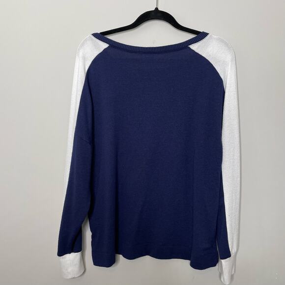 Gap Sweater Round Neck Sweater Color Block Striped Detail‎ 90s Y2K Vibes Blue L - Picture 5 of 11